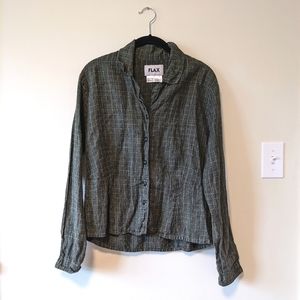 Flax 100% linen button down shirt jacket size S in green grid pattern